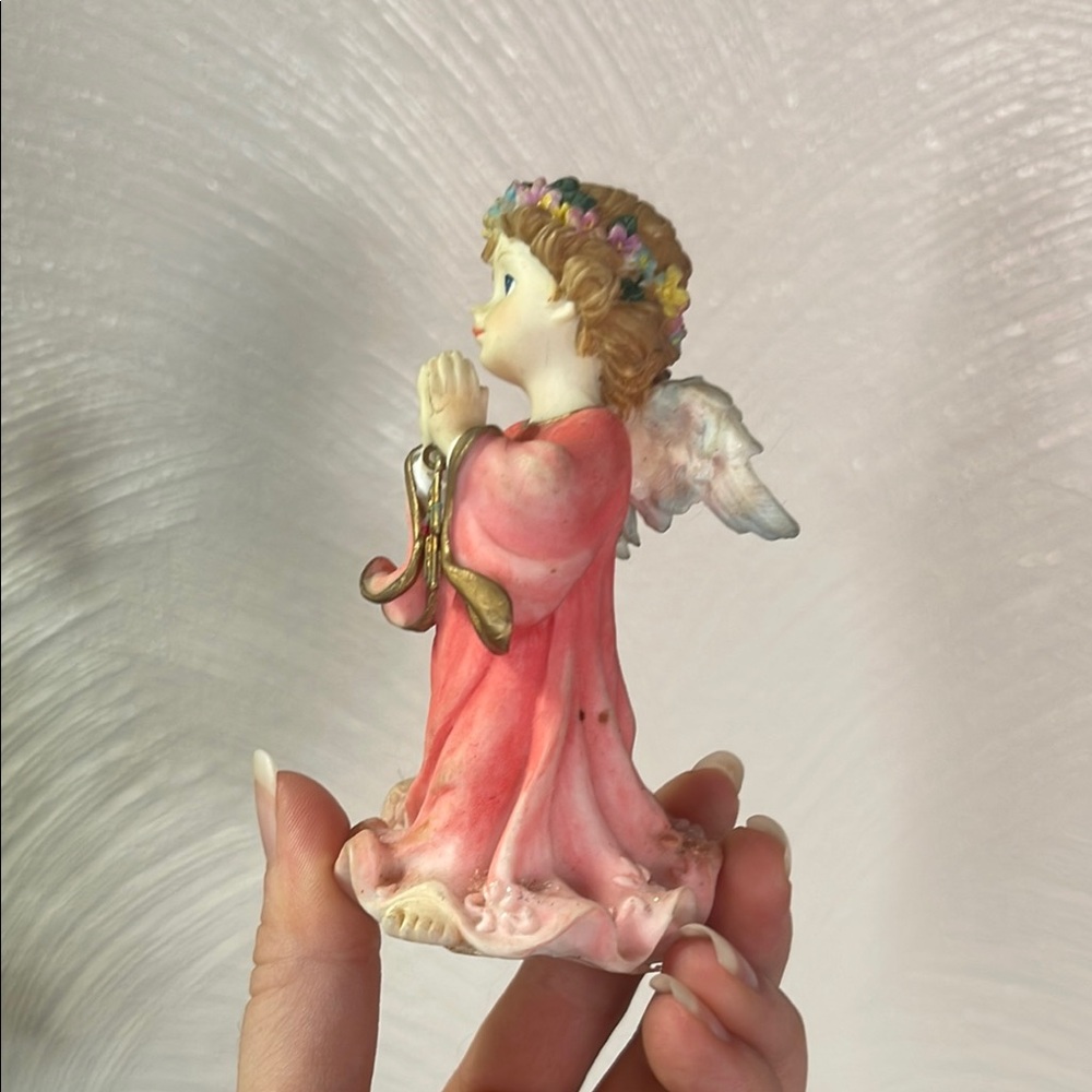 Pink Angel Figurine with Floral Details - Picture 3 of 8
